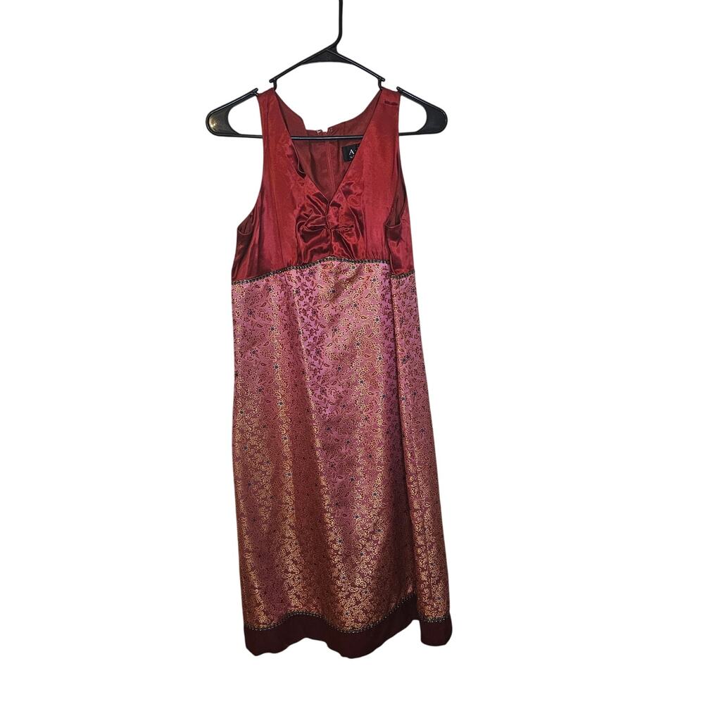 ABS By Allen Schwartz Brocade Red Floral Dress Size 12 Formal Regal Fancy